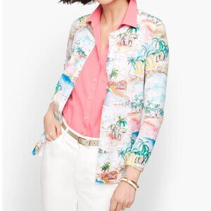 Talbots Charming Cardigan Coastal Print Petite Medium